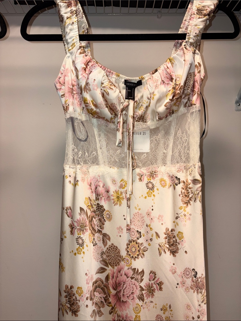 Forever 21 Cream Slip Dress with Pink and Brown Floral Print